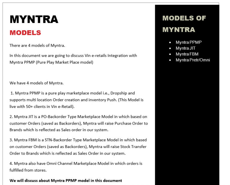 Myntra PPMP Integration – Vinculum Product Guide